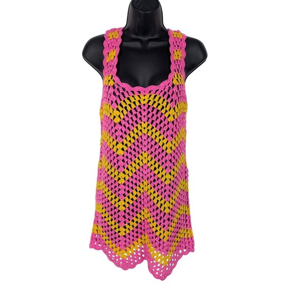 Show Me Your Mumu Crochet Mini Dress Women Size S Chevron Cover Up Festival Y2K - Picture 1 of 7